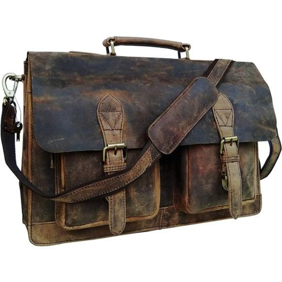16 Inch Buffalo Hunter Leather Laptop Messenger Crossbody Briefcase - Picture 1 of 6